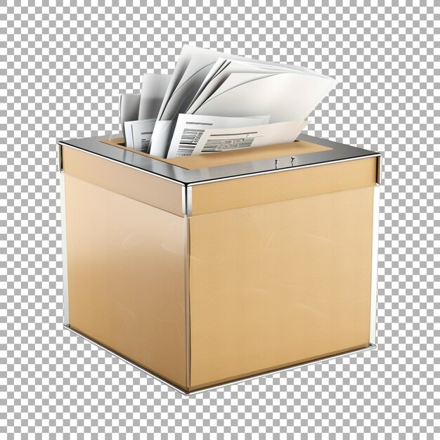 Papel de votación en una urna de votación en un fondo transparente generado por Ai
