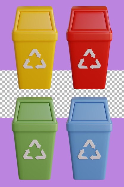 PSD la papelera de reciclaje de color de renderizado 3d tiene un camino de recorte