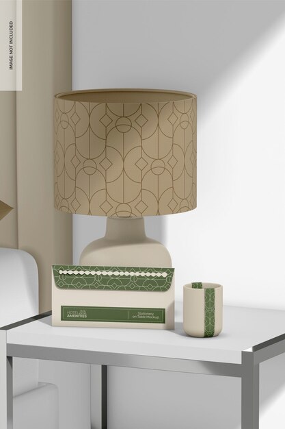Papelería en la mesa Perspectiva de la maqueta de la habitación nocturna 02