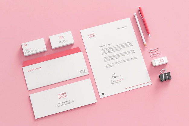 Papelería mockup pink company business realista