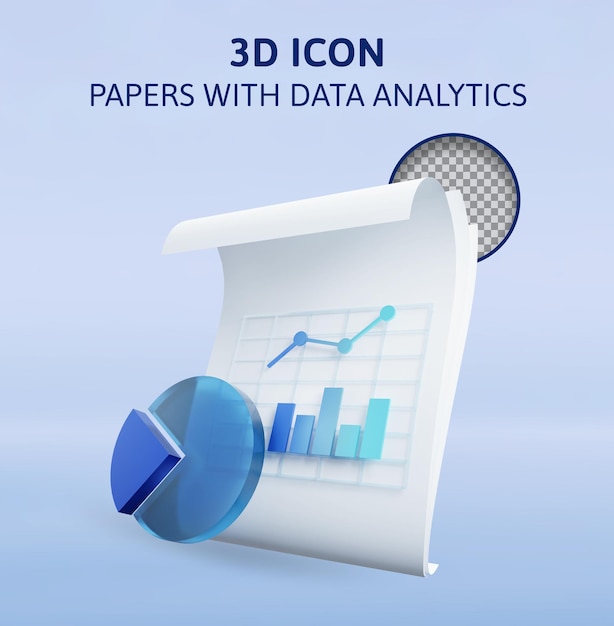 PSD papeles con análisis de datos ilustración de renderizado 3d