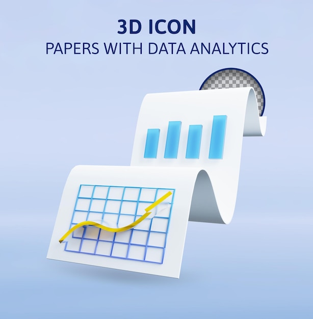 Papeles y gráficos con análisis de datos 3d renderizar ilustración