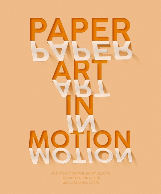 Paper art in motion plantilla de efecto de estilo de texto 3d premium psd