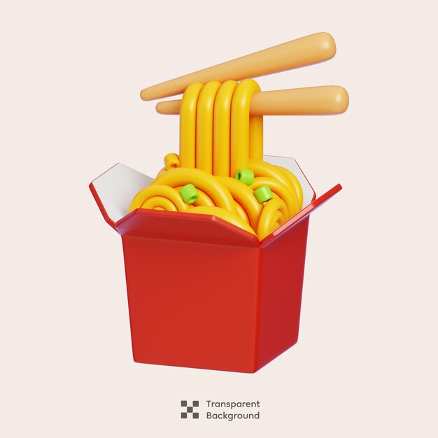 Paper box noodles and chopsticks Isolated Cartoon Style Junk Food and Drink Icon Concept 3D Render