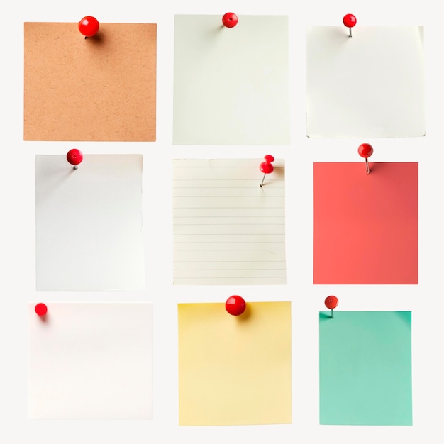 Paper note with push pin design element set psd