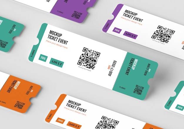 Paper ticket mock-up with qr code