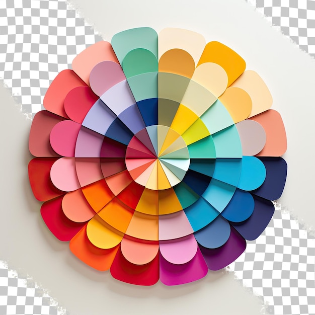 PSD papier circulaire multicolore plié sur fond transparent