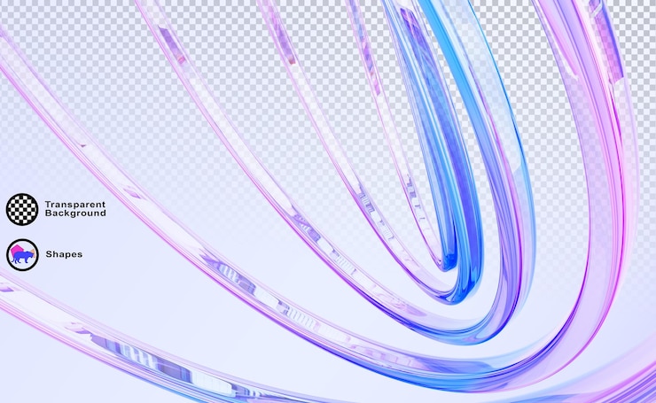 PSD papier peint d'arrière-plan 3d abstrait avec verre liquide holographique courbe transparente lignes de ruban de vague rendent bannière technologique numérique dynamique couleur bande dessinée à gradient iridescent clair