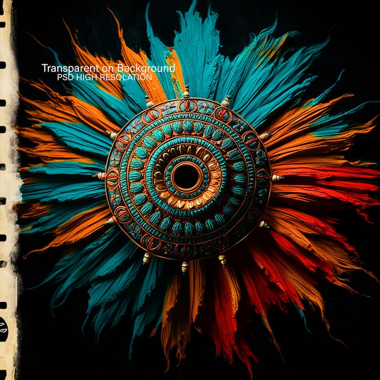 PSD papier peint décoratif en mandala doré sur fond transparent