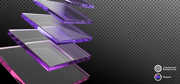 Papier peint à fond noir 3D abstrait avec effet de couche carrée de verre et gradient holographique rendent des plaques transparentes en cristal d'arc-en-ciel ou des cadres de fenêtre bannière technologique numérique