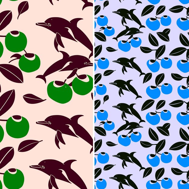 PSD un papier peint avec des oiseaux et des pommes