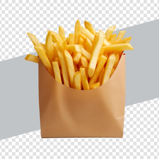 PSD papierbeutel voller pommes frites mit weißem hintergrund