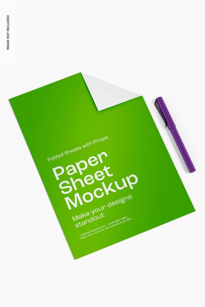 Papierblatt mit gefalteter Ecke Mockup, Perspektive