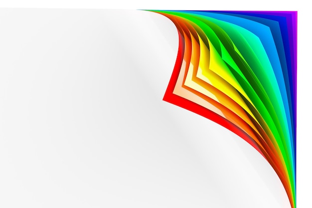 Papiere mit gekrümmten farbigen Ecken, 3D-Rendering isoliert auf durchsichtigem Hintergrund