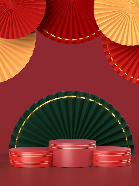 Papierfächer-medaillon als chinesische neujahrsdekoration