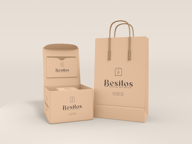 Papierproduktbox und Beutel-Branding-Mockup