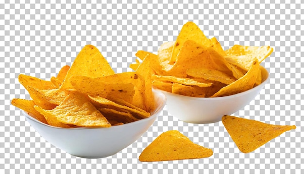 Papillas de nachos en un cuenco aisladas sobre un fondo transparente