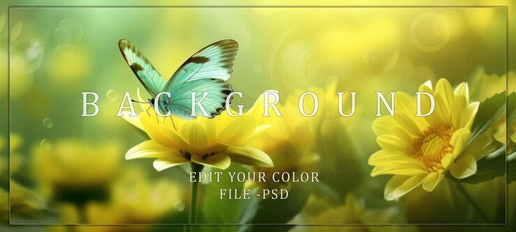 PSD le papillon bleu sur une fleur jaune