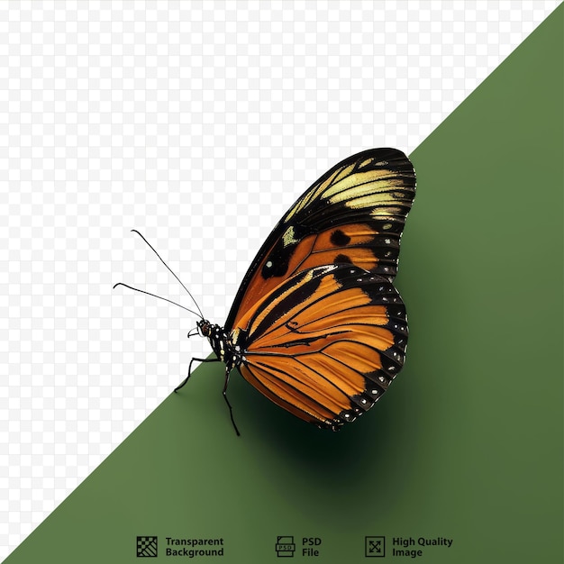 PSD un papillon tigre de plaine au repos présenté sur un fond vert isolé