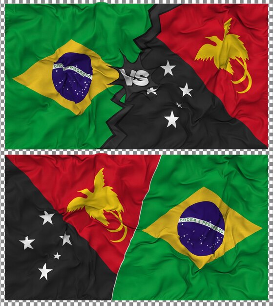 Papouasie-Nouvelle-Guinée contre le Brésil Half Combined Flag Cloth Bump Texture Rendering 3D