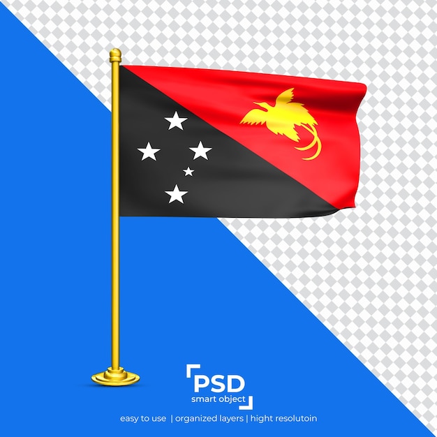 PSD papúa nueva guinea bandera ondeante conjunto aislado sobre fondo transparente