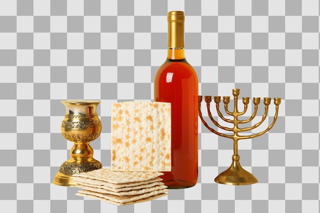 Pâques articles traditionnels vin matzah isolé sur le blanc PNG
