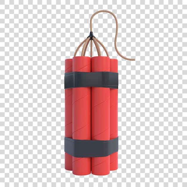 PSD un paquet de bâtons de dynamite rouge tnt avec une mèche isolée sur un fond blanc illustration de rendu 3d