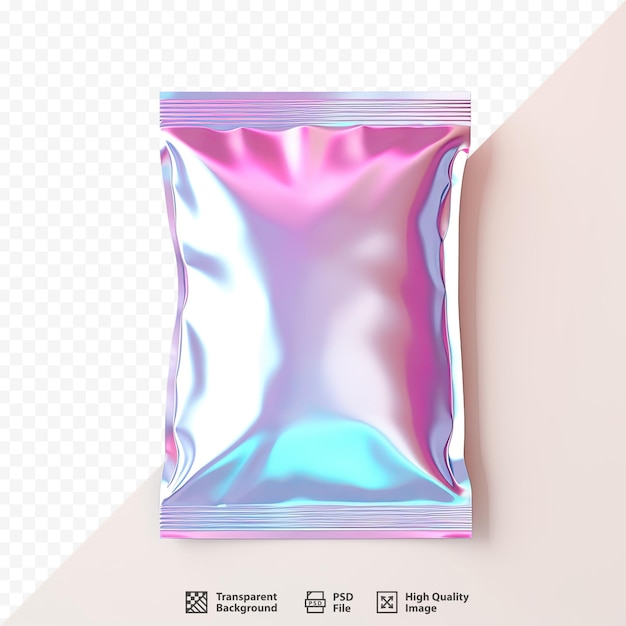 PSD un paquet de savon rose et bleu est présenté dans un sac en plastique transparent.