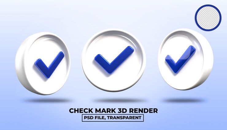 PSD paquete 3d render marca de verificación blanco azul colores