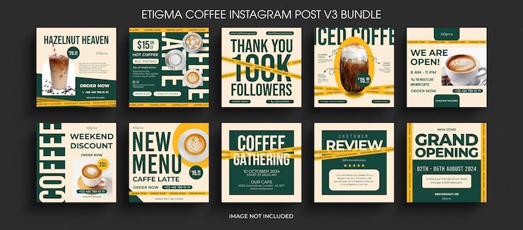 PSD el paquete de colección de café psd etigma del concepto de diseño de plantillas de publicaciones de instagram