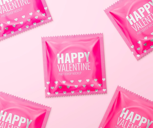 Paquete de condones maqueta de bolsita de San Valentín