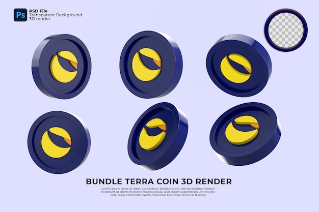 Paquete de criptomonedas terra coin 3d render