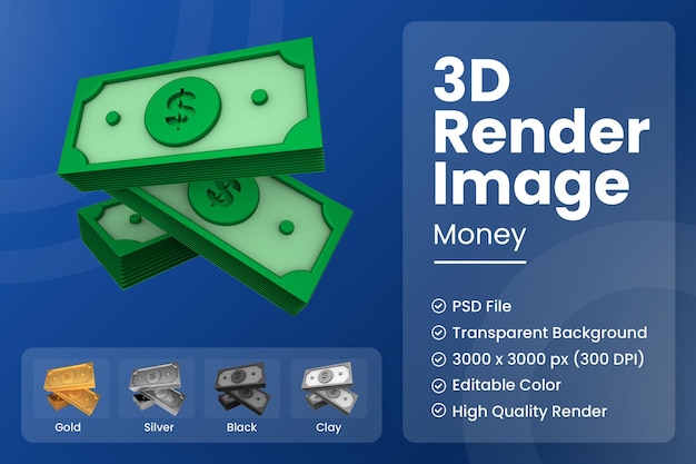 PSD paquete de dinero 3d render ilustración