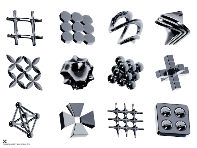 Paquete de elementos de diseño 3D metálicos brillantes