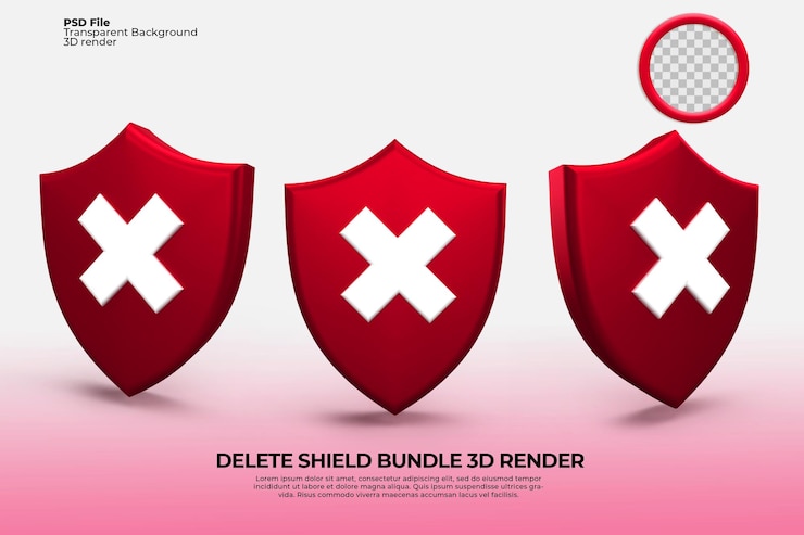 PSD paquete de eliminar icono de escudo 3d render transparente