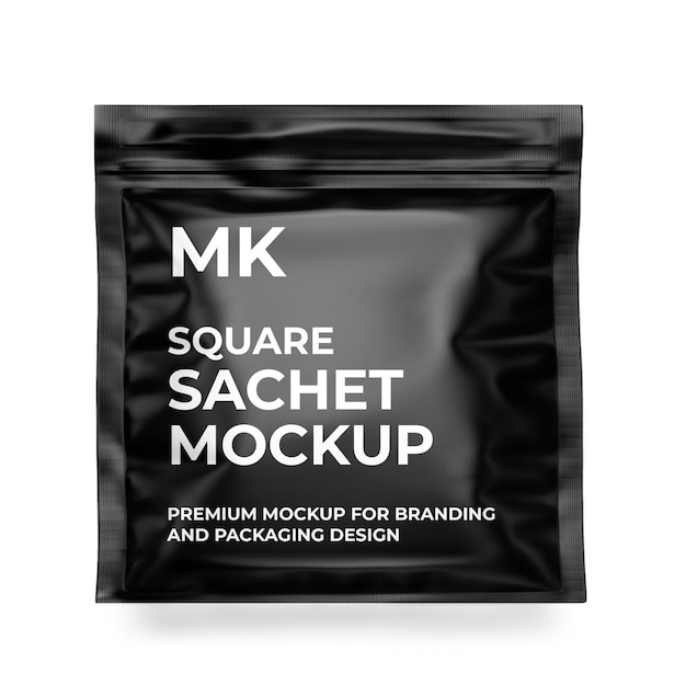 Un paquete de embalaje negro con las palabras mk square sacal mockup.