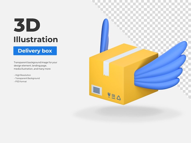 PSD paquete de entrega voladora a la ilustración del icono 3d