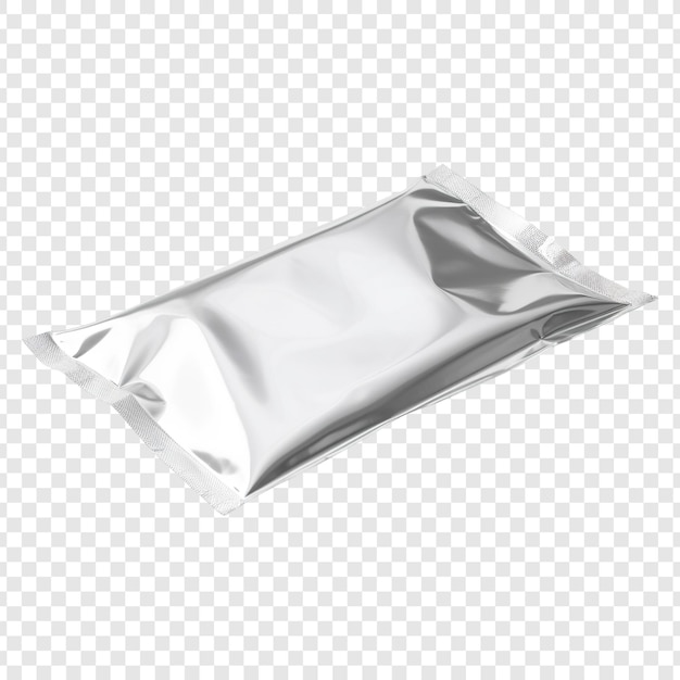 PSD un paquete de envoltura de plástico se encuentra en una superficie transparente