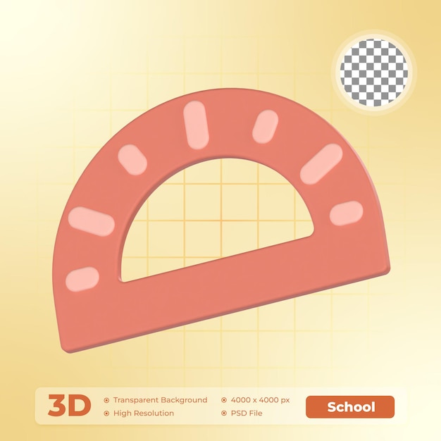 El paquete escolar del icono de representación 3D de Protractor