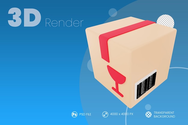 Paquete frágil 3D render fondo aislado