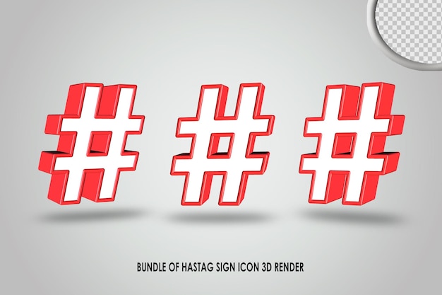 PSD paquete de hastag icono de signo 3d render