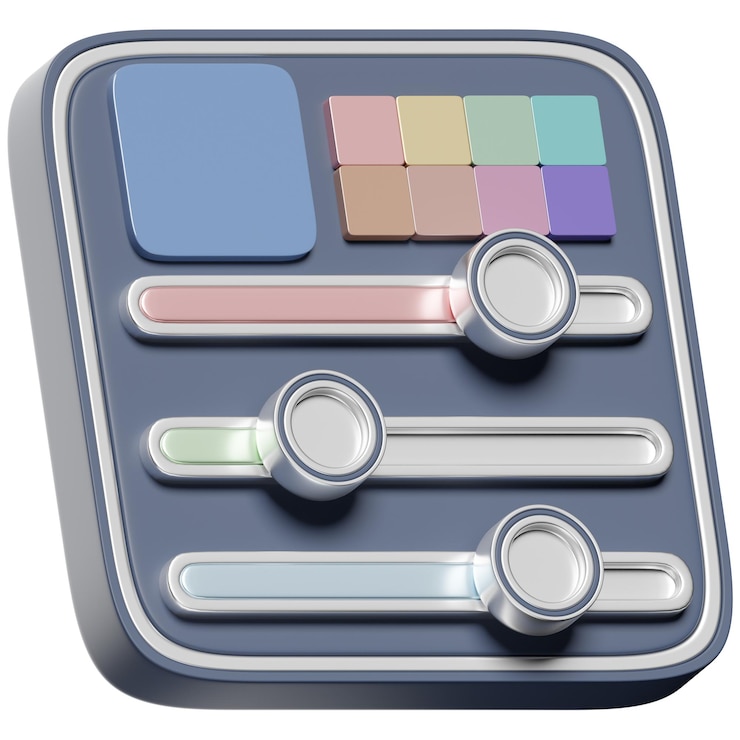 PSD el paquete de herramientas de diseño gráfico 3d con el icono de diapositivas de color