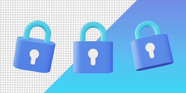 Paquete de iconos 3d candado de seguridad UI UX elementos de diseño de redes sociales