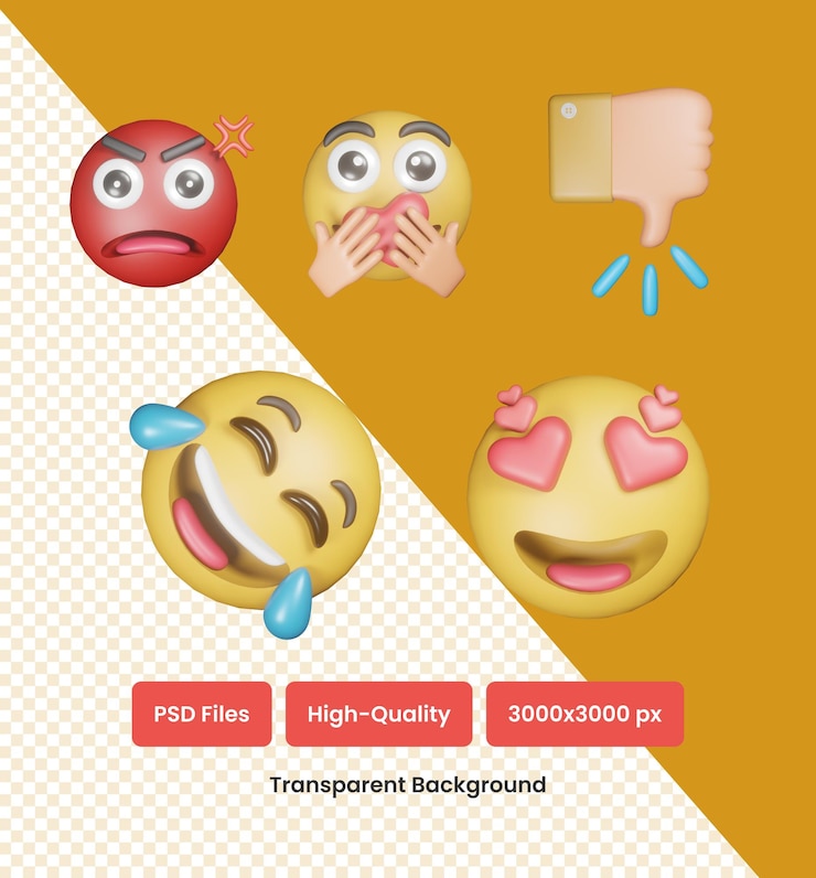 PSD el paquete de íconos 3d de emoji de reacción a las redes sociales