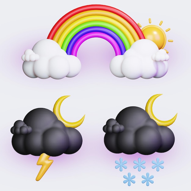 PSD paquete de iconos de clima 3d con arco iris