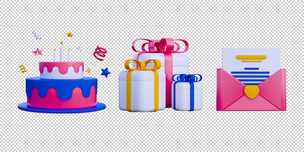 Paquete de iconos de fiesta de cumpleaños 3d aislado