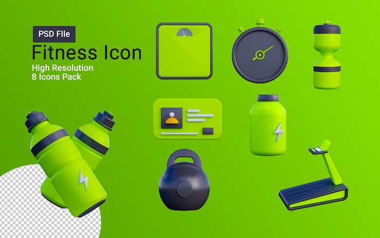PSD paquete de iconos de gimnasio de fitness 3d aislado