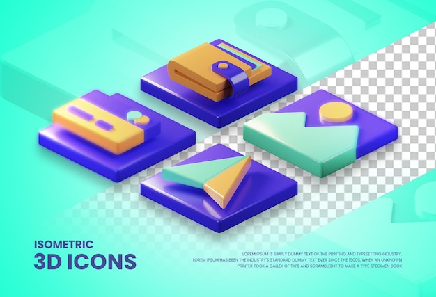 Paquete de iconos isométricos 3D de medios