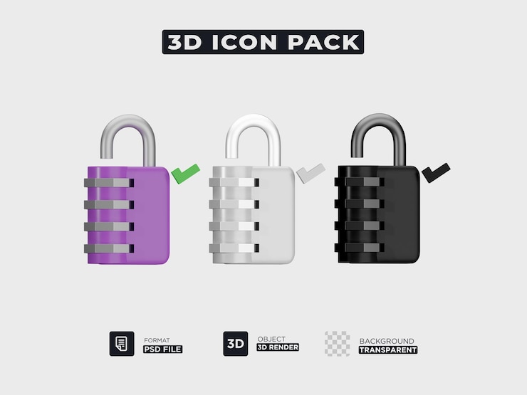PSD paquete de iconos de llave de seguridad 3d premium psd