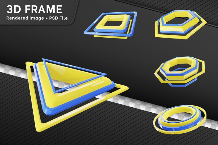 PSD paquete de iconos de marco de foto 3d amarillo y azul